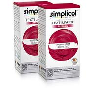 simplicol Tinte textil intenso (18 colores), rojo rubí 1804, paquete de 2 unidades, rojo oscuro: fácil teñido en la lavadora, paquete completo todo en 1