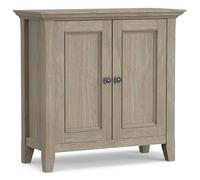 SIMPLIHOME Amherst - Armario de almacenamiento bajo de transición de madera maciza de 32 pulgadas de ancho, color gris envejecido para sala de estar, entrada y habitación familiar