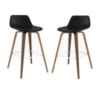 SIMPLIHOME Juego de 2 taburetes de barra de madera curvada de 66 cm, modernos y veganos, piel sintética vegana, para comedor y cocina