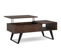 SIMPLIHOME Lowry - Mesa de centro elevable, 48 pulgadas de ancho, madera de acacia maciza y metal, color marrón carbón envejecido, mesa de cóctel industrial moderna con almacenamiento oculto y estante