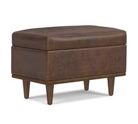 SIMPLIHOME Shiloh - Mesa de almacenamiento pequeña otomana, 66 cm, marrón castaño envejecido