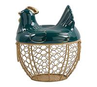 Simpls Cesta de almacenamiento de huevos, cesta de alambre de metal con tapa en forma de gallina, soporte de cerámica para 30 huevos