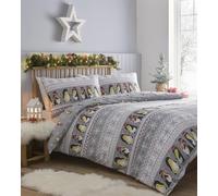 Simply Charlotte Penguins - Juego de Funda nórdica para Cama de Matrimonio, Color Gris