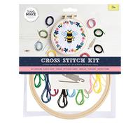 Simply Make Kit de punto de cruz, diseño de abeja para niños y adultos, incluye aro, hilo de bordar, tela y aguja, perfecto para manualidades de adultos y principiantes, kit de manualidades de punto