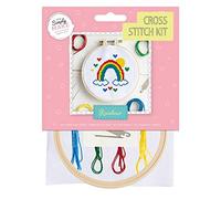 Simply MAKE Kit de punto de cruz, diseño de arco iris para niños y adultos, incluye aro, hilo de bordar, tela y aguja, perfecto para manualidades de adultos y principiantes, kit de manualidades de