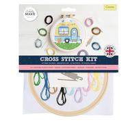 Simply MAKE Kit de punto de cruz, diseño de caravana para niños y adultos, incluye aro, hilo de bordar, tela y aguja, perfecto para manualidades de adultos y principiantes, kit de manualidades de