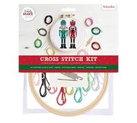 Simply MAKE Kit de punto de cruz, diseño de cascanueces para niños y adultos, incluye aro, hilo de bordar, tela y aguja, perfecto para manualidades de adultos y principiantes, kit de manualidades de