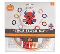 Simply MAKE Kit de punto de cruz, diseño de diablo, Halloween, aro, hilo de bordar, tela y aguja, para principiantes, kit de manualidades de punto de cruz, grandes regalos, aficionados a las