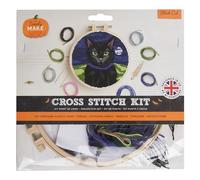 Simply MAKE Kit de punto de cruz, diseño de gato negro para niños y adultos, incluye aro, hilo de bordar, tela y aguja, perfecto para manualidades de adultos y principiantes, kit de manualidades de
