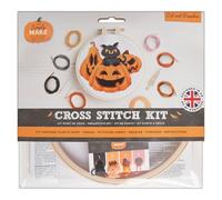 Simply MAKE Kit de punto de cruz, diseño de gato y calabaza, para Halloween, aro, hilo de bordar, tela y aguja, para principiantes, kit de manualidades de punto de cruz, regalos, aficionados a las