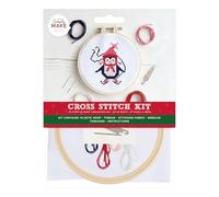 Simply Make Kit de punto de cruz, diseño de pingüino para niños y adultos, incluye aro, hilo de bordar, tela y aguja, perfecto para manualidades de adultos y principiantes, kit de manualidades de
