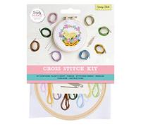 Simply Make Kit de punto de cruz, diseño de pollito de primavera para niños y adultos, incluye aro, hilo de bordar, tela y aguja, perfecto para manualidades de adultos y principiantes, kit de