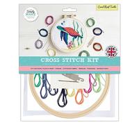 Simply MAKE Kit de punto de cruz, diseño de tortuga de arrecife de coral para niños y adultos, incluye aro, hilo de bordar, tela y aguja, perfecto para manualidades de adultos y principiantes, kit de