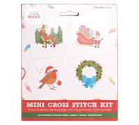 Simply MAKE Kit de punto de cruz, iconos de Navidad, paquete de 4, bordado de aro, hilo, tela y aguja, perfecto para principiantes, kit de manualidades de punto de cruz, gran regalo, aficionados