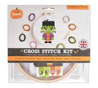 Simply MAKE Kit de punto de cruz, monstruo de Frankenstein, Halloween, aro, hilo de bordar, tela y aguja, para principiantes, kit de manualidades de punto de cruz, grandes regalos, aficionados a las