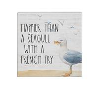 Simply Said, INC Small Talk Squares, M s feliz que una gaviota con una papa frita - Letrero r stico de madera de 5,25 x 5,25 pulgadas STS1264