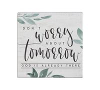 Simply Said INC Small Talk Squares ""No te preocupes, Dios ya est ah "" - Letrero r stico de madera de 5,25 x 5,25 pulgadas STS1500