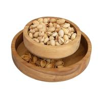 Simply Stated Company Cuenco de pistacho con almacenamiento de conchas, madera de teca, cuenco de nueces con soporte para conchas, sujeción magnética, cuenco doble con pedestal, regalos únicos de