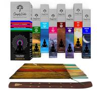 Simply Vedic Premium 5 Varillas de Incienso con Quemador | Agarbatti para meditación, Yoga, Reiki, Terapia, aromaterapia, (Pack de 7 Variantes x 20 Sticks)