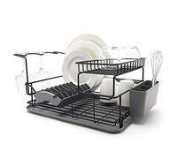 simplywire - Escurreplatos de Dos Niveles - Rejilla extraíble para secar Platos sobre el Fregadero, Soporte para Copas y Cesta para Cubiertos - Negro