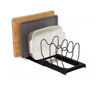 simplywire - Soporte extensible para bandeja de horno y tabla de cortar - Almacenamiento para tapaderas de cazuelas y sartenes - Organizador para armarios de cocina - Negro