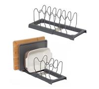 simplywire - Soporte extensible para bandeja de horno y tabla de cortar - Paquete de 2 - Almacenamiento para tapaderas de cazuelas y sartenes - Organizador para armarios de cocina - Gris