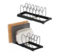 simplywire - Soporte extensible para bandeja de horno y tabla de cortar - Paquete de 2 - Almacenamiento para tapaderas de cazuelas y sartenes - Organizador para armarios de cocina - Negro