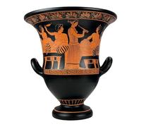 Simposio Krater Músico Femenino Satyr Antiguo Griego Romano Cerámica Arte Jarrón