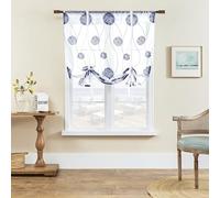 SIMPVALE 1 cortina romana bordada transparente con bolsillo para barra, cortina de gasa translúcida para sala de estar, dormitorio, balcón, cocina, baño, azul oscuro, 80 x 120 cm