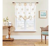 SIMPVALE 1 cortina romana bordada transparente con bolsillo para barra, cortina de gasa translúcida para sala de estar, dormitorio, balcón, cocina, baño, beige, 140 x 140 cm