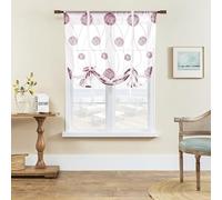 SIMPVALE 1 cortina romana bordada transparente con bolsillo para barra, cortina de gasa translúcida para sala de estar, dormitorio, balcón, cocina, baño, color rojo vino, 120 x 120 cm