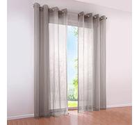 SIMPVALE 2 Paneles Cortinas con Ojales Translúcida Visillos para Dormitorios Habitación Salón Balcón,Marrón Claro,140cm x 260cm