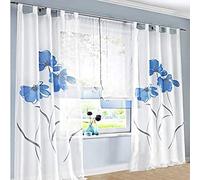 SIMPVALE 2 Paneles Cortinas Gasa Floral Visillos para Dormitorio Sala Balcón, Azúl, Ancho 150cm / Altura 260cm