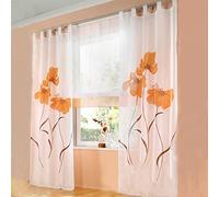 SIMPVALE 2 Paneles Cortinas Solida Gasa Visillo para Dormitorio Sala Balcón, Amplitud 150cm (Longitud 225cm, Naranja)