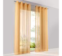 SIMPVALE 2 Paneles Cortinas Translúcida Visillos con Ojales para Ventanas Balcón Salón, Ancho 140cm/Altura 225cm, Naranja