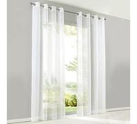 SIMPVALE 2 Paneles Cortinas Translúcida Visillos con Ojales para Ventanas Balcón Salón, Ancho 140cm/Altura 175cm, Blanco