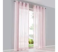 SIMPVALE 2 Paneles Cortinas Translúcida Visillos con Ojales para Ventanas Balcón Salón, Ancho 140cm/Altura 225cm, Rosado