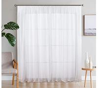 SIMPVALE 2 Paneles Cortinas Visillos de Gasa con Ganchos de riel para Dormitorio Habitación Sala de Estar Balcón, Blanco, 140x270cm