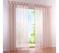 SIMPVALE 2 Paneles Visillos Cortina Traslúcidos con Trabilla, para Ventana, Balcón, Sala, Tul, Poliéster, Amplitud 140 cm (Altura 260cm, Caqui)