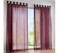 SIMPVALE 2 Paneles Visillos Cortina Traslúcidos con Trabilla, para Ventana, Balcón, Sala, Tul, Poliéster, Amplitud 140 cm (Altura 250cm, Vino Rojo)