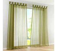 SIMPVALE 2 Paneles Visillos Cortina Traslúcidos con Trabilla, para Ventana, Balcón, Sala, Tul, Poliéster, Amplitud 140 cm, Verde Oscuro, Altura 175cm