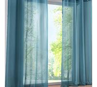 SIMPVALE 2 Paneles Visillos Cortina Traslúcidos con Trabilla, para Ventana, Balcón, Sala, Tul, Poliéster, Amplitud 140 cm (Altura 270cm, Azúl)