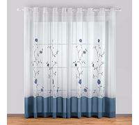 SIMPVALE 2 Piezas Cortinas de Salon - Bordado Floral Exquisito, 140x260cm, Azúl Translucido Visillos Paneles con Ojales para Dormitorio Comedor y Salón