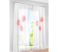 SIMPVALE 2 Unidades Cortinas Visillos Translucida con Diseño de Flores Paneles para Salón, Balcón, Dormitorio, Habitación, Rojo, 150cmx245cm