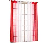 SIMPVALE Angel Bud Tulle Sheer Cortinas - Anillo con Ojales Top Gradient Voile Valance - Cortinas largas para balcón, Dormitorio y Sala de Estar - 2 Paneles Set, Rojo y Blanco, WxH 55.12''x96.46''