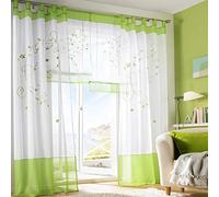 SIMPVALE - Juego de 2 Cortinas Bordadas con Trabillas Ancho 140 cm, Poliéster, Verde, Altura 175cm