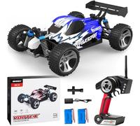 Simrex - Coche teledirigido todoterreno 1:18, 45 km/h, 4WD con mando a distancia de 2,4 GHz, coche RC con 2 baterías recargables, regalo para niños y adultos, color azul