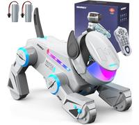 SIMREX Robot Perro Juguete para Niños Juguete Robot Inteligente Interactivo con Sensor Táctil Control Remoto Bluetooth Trucos de Baile Ojos LED Regalo de Cumpleaños para Niños y Niñas Gris