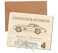 Simsky Divertido regalo de dinero para exámenes - Original regalo de licencia de conducir con tubo de ensayo y caja de madera (13 x 10 cm) - Regalo único para mujeres y hombres para el carné de