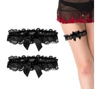 Simsky Liga negra | 2 unidades de ligas de encaje para muslos ajustables | Ligueros para mujer, novia y boda | Incluye bandas elásticas para medias